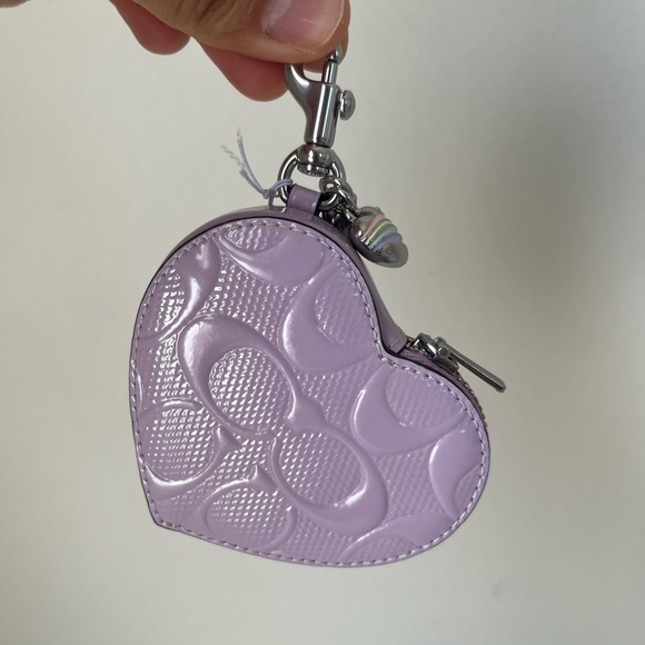 Coach Heart Bag Charm In Signature Leather With Heart Charm🎈🎈